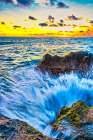 Waves rolling in from the Indian Ocean exploding on the lava shore in Munggu Beach, Bali Indonesia Art Print